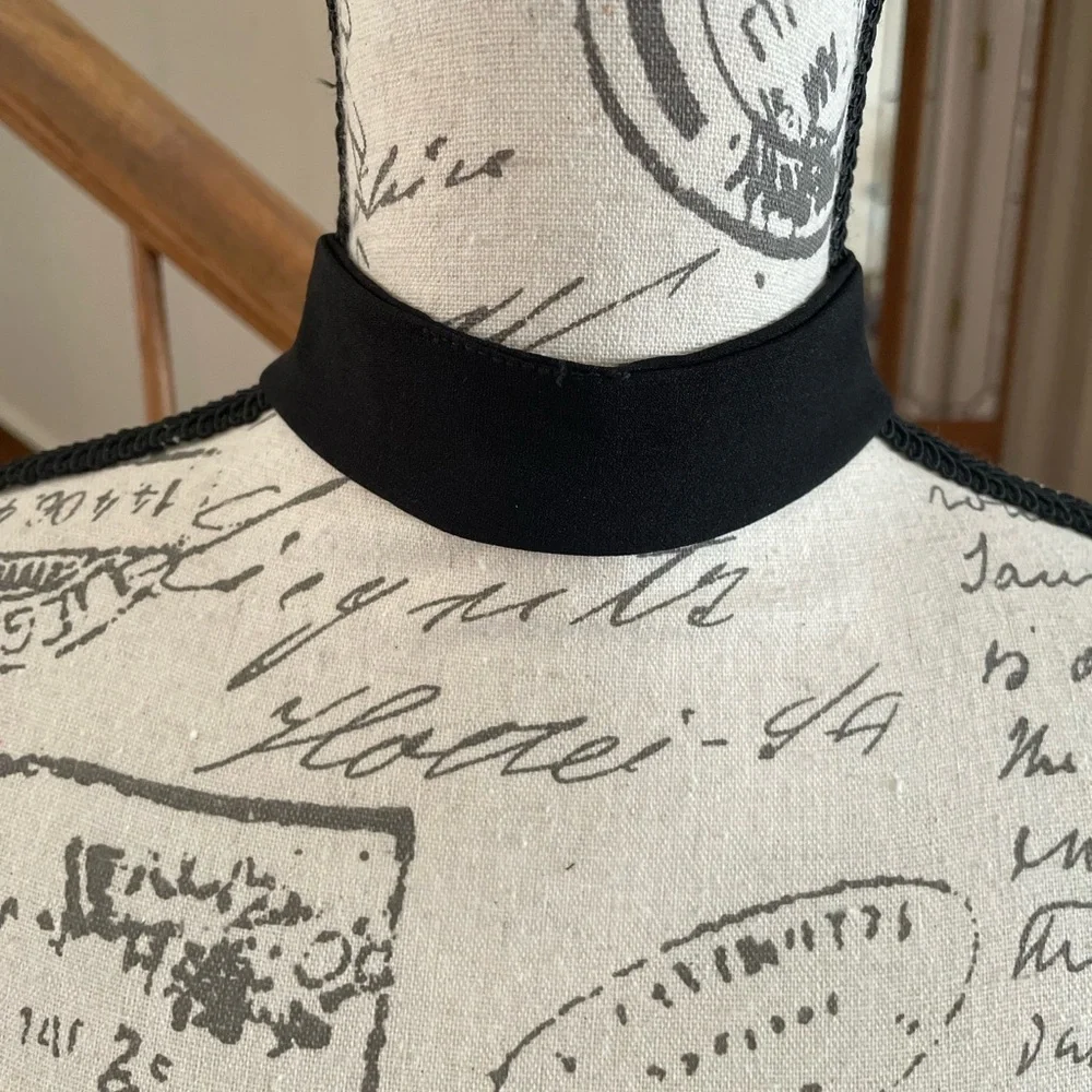 Black Mini Tube Dress with White Floral Detail & Sheer Ruffle Train - Picture 5 of 13